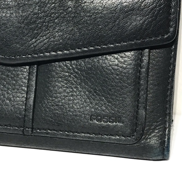 Vintage Fossil Women's Leather Wallet Black Tri Fold Flap Close Zipper Pocket - Picture 3 of 16
